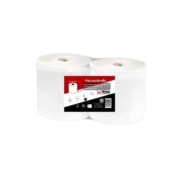 2-lagig Putztuchrolle weiß - 25×26 cm je Blatt, 760 Blatt pro Rolle, 190 m je Rolle, praktischer Doppelpack 1520 Blatt, FSC-zertifiziert, Rohstoff: Zellulose